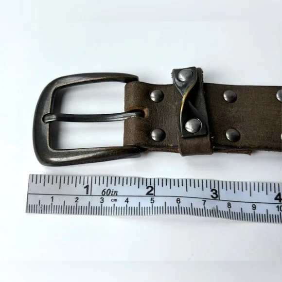 Vintage Brown Leather Heavy Metal Hardware Studded Grunge Biker Streetwear Belt - Picture 13 of 13